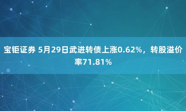 宝钜证券 5月29日武进转债上涨0.62%，转股溢价率71.81%