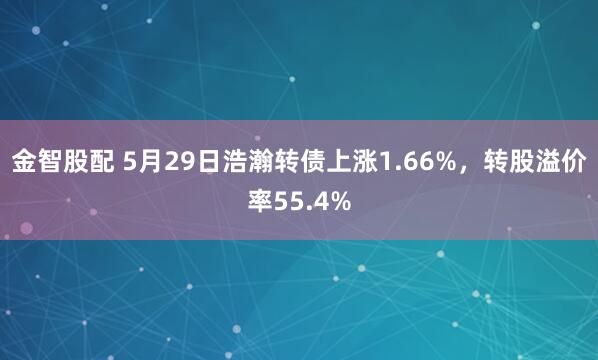 金智股配 5月29日浩瀚转债上涨1.66%，转股溢价率55.4%