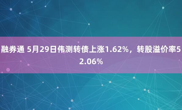 融券通 5月29日伟测转债上涨1.62%，转股溢价率52.06%
