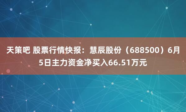 天策吧 股票行情快报：慧辰股份（688500）6月5日主力资金净买入66.51万元